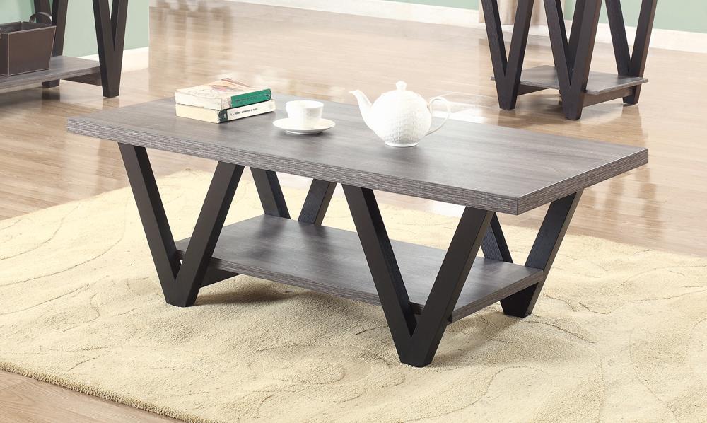 Stevens Black/Antique Gray V-Shaped Coffee Table