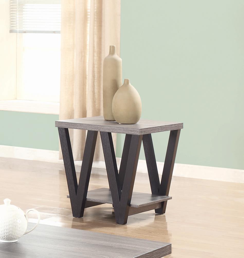 Stevens V-Shaped End Table Black/Antique Gray