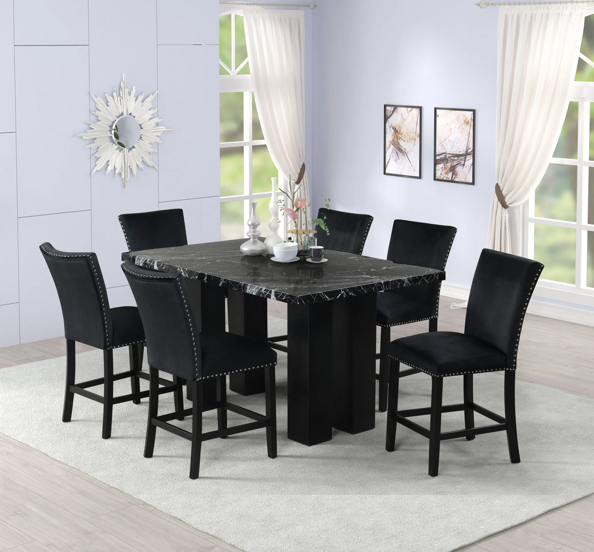 Stockholm Onyx 7-Piece Faux Marble Counter Height Set by Happy Homes at Eve Furniture