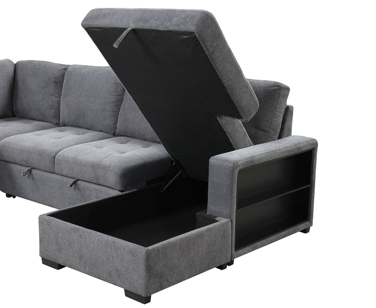 Stockwell Dark Gray Sleeper Sofa Sectional with Chaise by Furniture of America at Eve Furniture