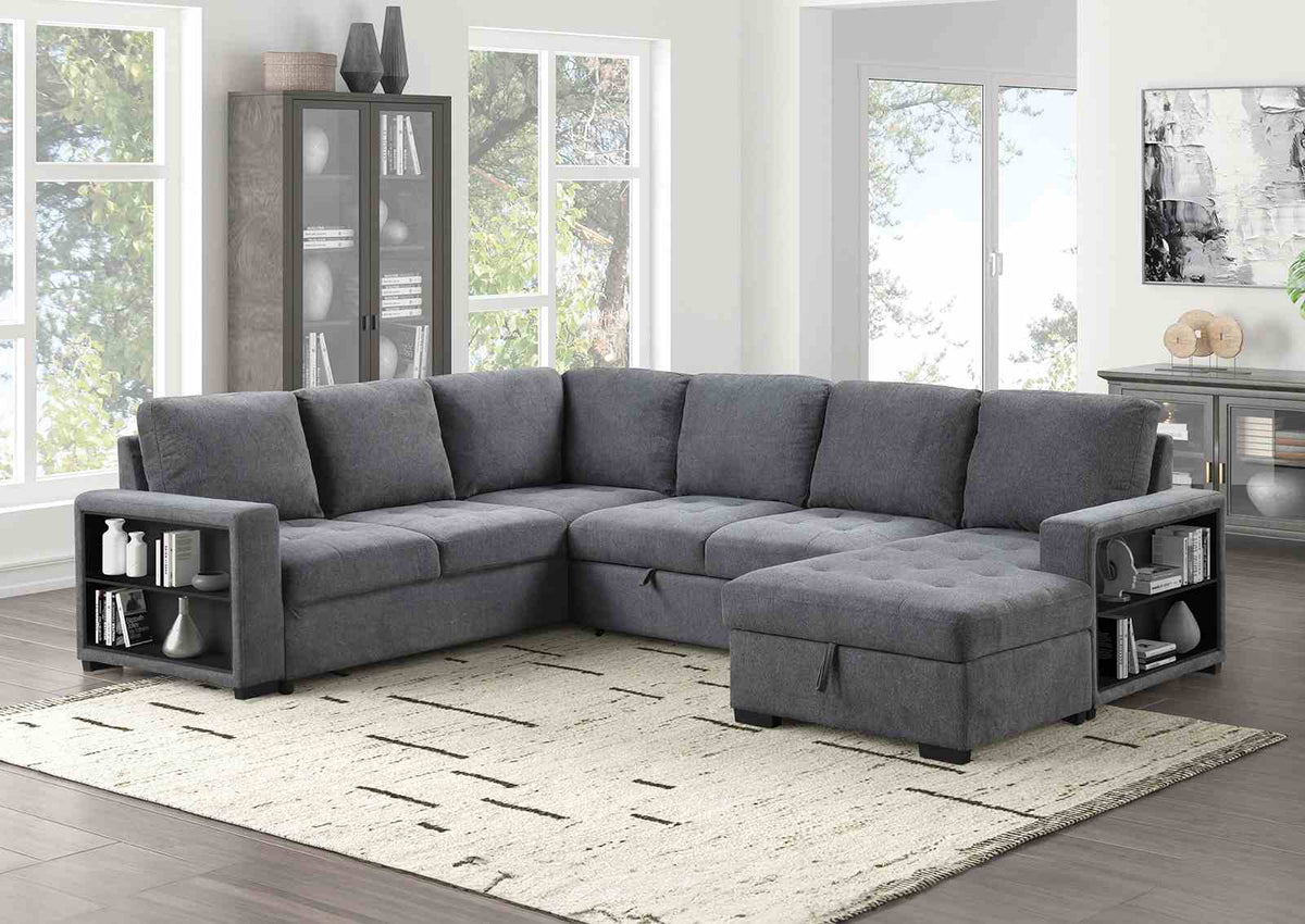 Stockwell Dark Gray Sleeper Sofa Sectional with Chaise by Furniture of America at Eve Furniture