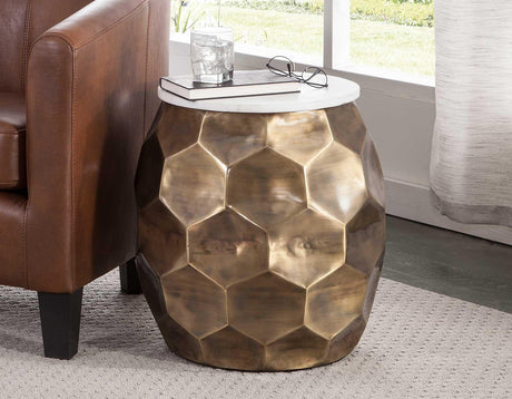 Stomp Round End Table w/0.5″ Marble Top by Steve Silver at Eve Furniture