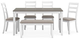 Stonehollow White/Gray Dining Table and Chairs with Bench (Set of 6)