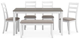 Stonehollow White/Gray Dining Table and 4 Chairs and Bench by Ashley at Eve Furniture