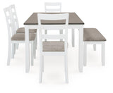 Stonehollow White/Gray Dining Table and 4 Chairs and Bench by Ashley at Eve Furniture