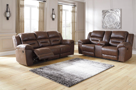 Stoneland Chocolate Manual Reclining Living Room Set by Ashley at Eve Furniture