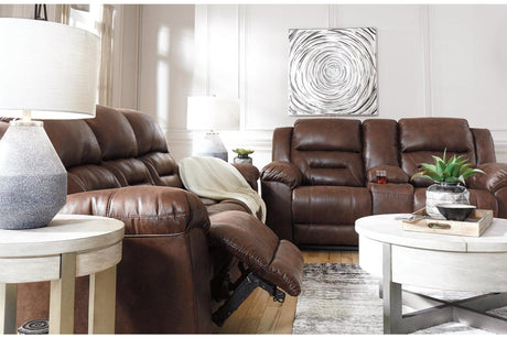 Stoneland Chocolate Manual Reclining Loveseat with Console by Ashley at Eve Furniture