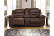 Stoneland Chocolate Power Reclining Loveseat with Console by Ashley at Eve Furniture