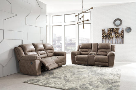 Stoneland Fossil Manual Reclining Loveseat with Console by Ashley at Eve Furniture