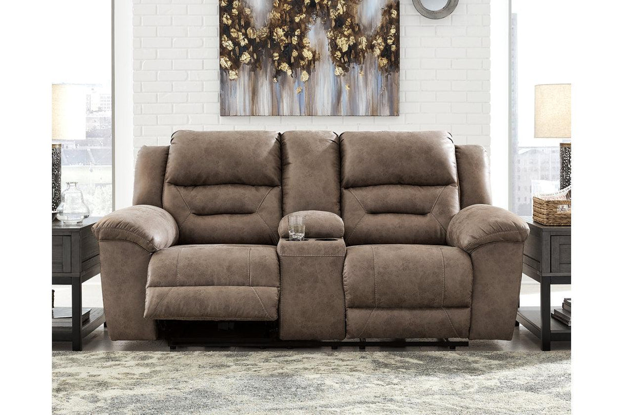 Stoneland Fossil Power Reclining Loveseat with Console by Ashley at Eve Furniture