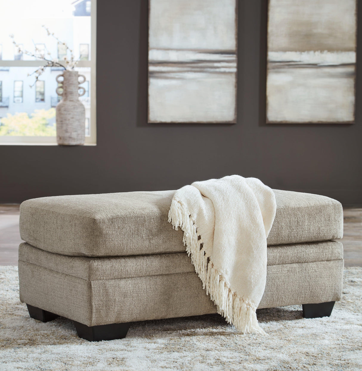 Stonemeade Taupe Ottoman by Ashley at Eve Furniture