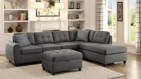 Stonenesse Grey Upholstered Tufted Sectional with Storage Ottoman by Coaster at Eve Furniture