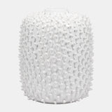 Stoneware, 13" Hand Made Dot Vase, White