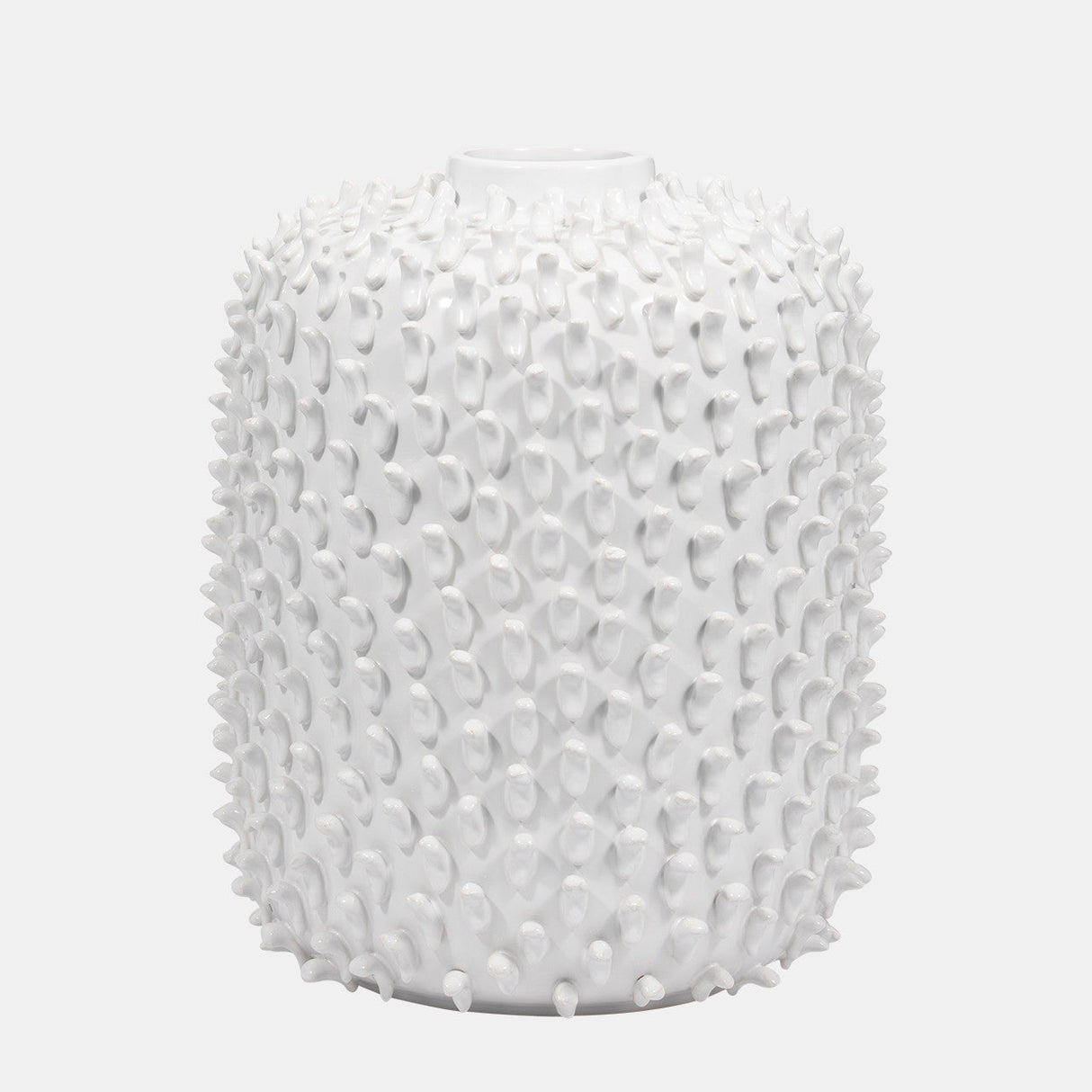 Stoneware, 13" Hand Made Dot Vase, White