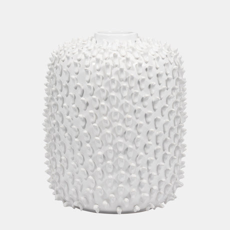 Stoneware, 13" Hand Made Dot Vase, White