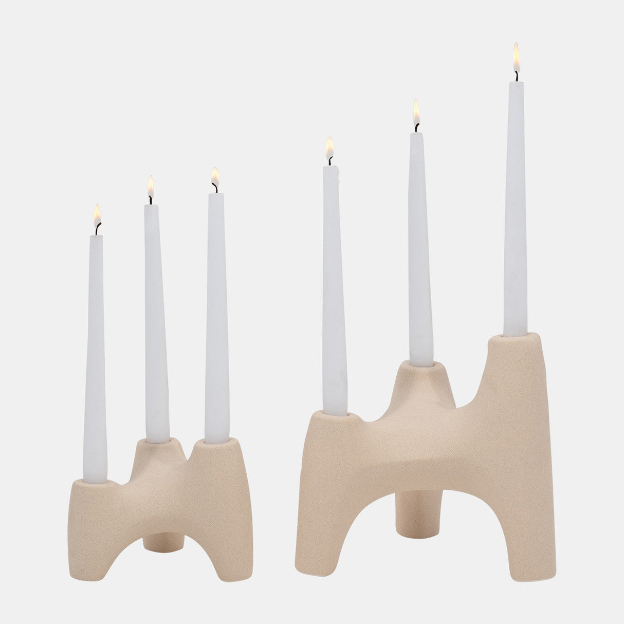 Stoneware, 9" 3-taper Candle Holder, Ivory