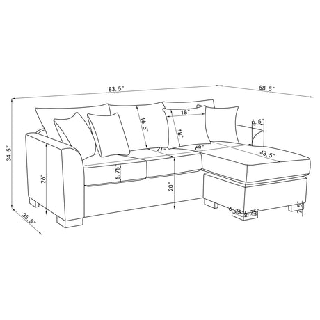 Storey Dark Grey Upholstered Sleeper Sectional Chaise Sofa by Coaster at Eve Furniture