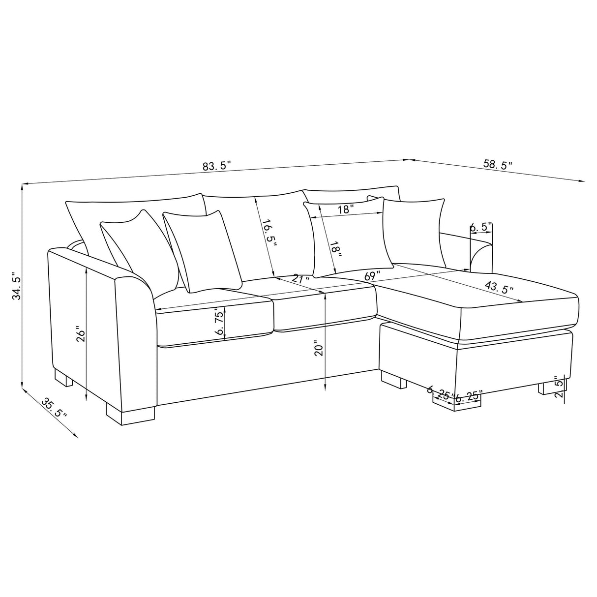 Storey Upholstered Sleeper Sectional Chaise Sofa Camel