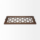 Stotonic 35L x 16W Brown Wood W Glass Top Rectangular Serving Tray by Mercana at Eve Furniture