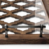 Stotonic 35L x 16W Brown Wood W Glass Top Rectangular Serving Tray by Mercana at Eve Furniture