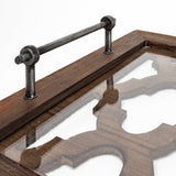 Stotonic 35L x 16W Brown Wood W Glass Top Rectangular Serving Tray by Mercana at Eve Furniture