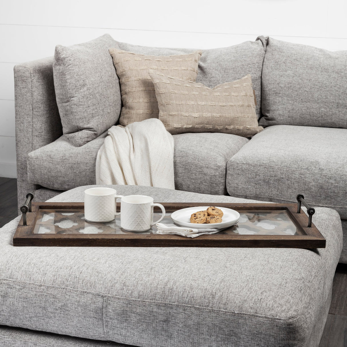 Stotonic 35L x 16W Brown Wood W Glass Top Rectangular Serving Tray by Mercana at Eve Furniture