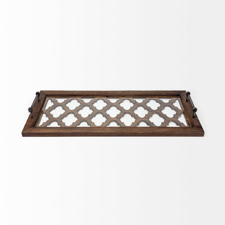 Stotonic Brown Wood W Glass Top Rectangular Serving Tray by Mercana at Eve Furniture