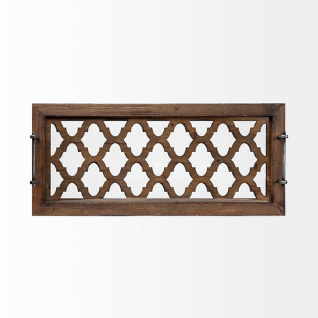 Stotonic Brown Wood W Glass Top Rectangular Serving Tray by Mercana at Eve Furniture