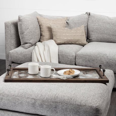 Stotonic Brown Wood W Glass Top Rectangular Serving Tray by Mercana at Eve Furniture