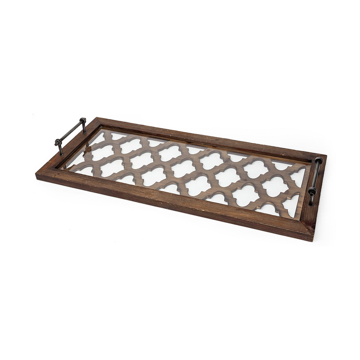 Stotonic Brown Wood W Glass Top Rectangular Serving Tray by Mercana at Eve Furniture