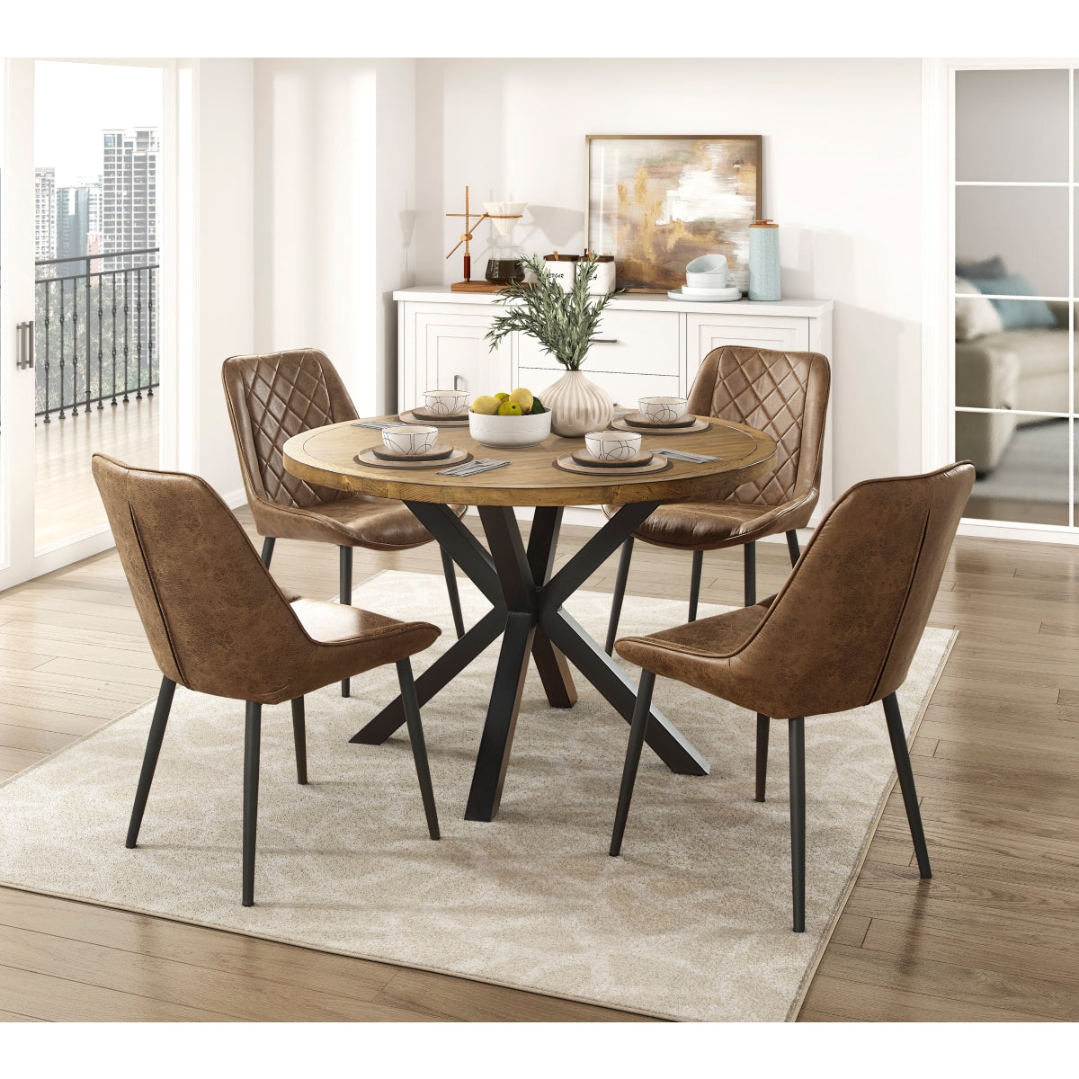 Strata Brown/Black Round Dining Table by Homelegance at Eve Furniture