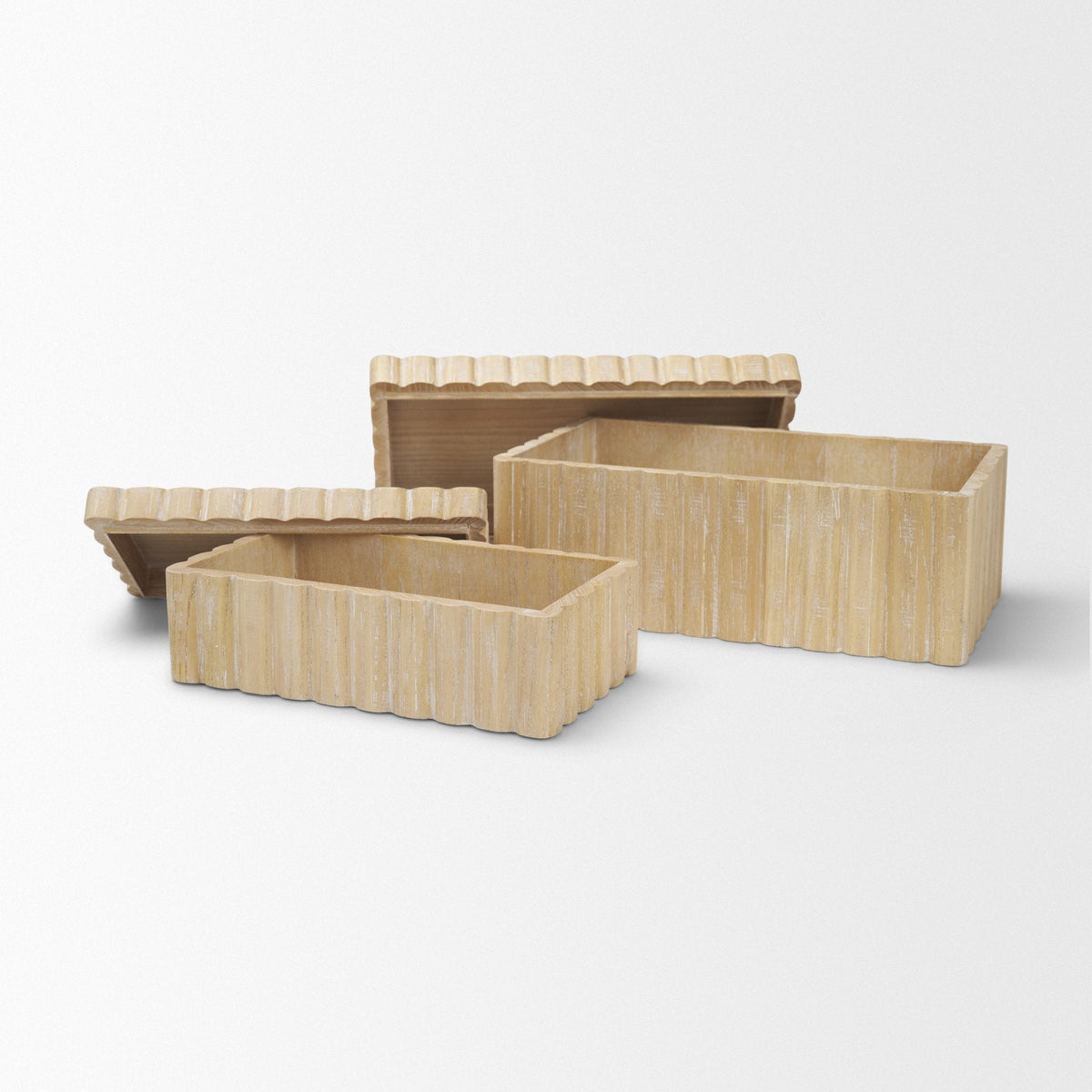 Strata Fluted White-Washed Wood Decorative Box Set by Mercana at Eve Furniture