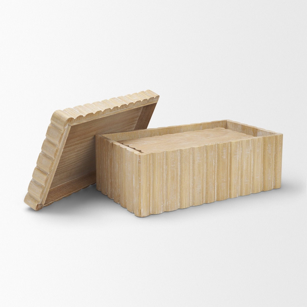 Strata Fluted White-Washed Wood Decorative Box Set by Mercana at Eve Furniture