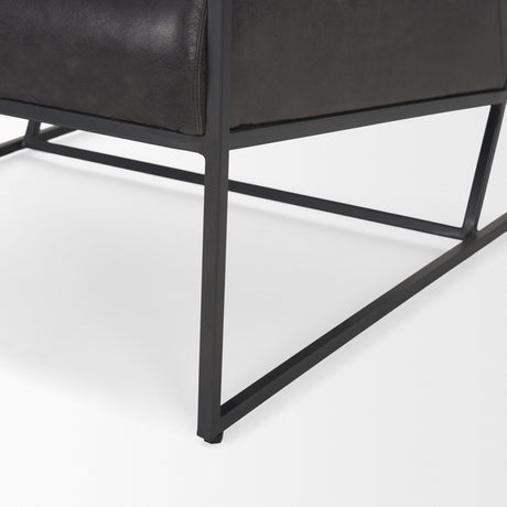 Stratton Gunmetal w/ Genuine Aged Black Leather Upholstered Accent Chair by Mercana at Eve Furniture
