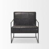 Stratton Gunmetal w/ Genuine Aged Black Leather Upholstered Accent Chair by Mercana at Eve Furniture