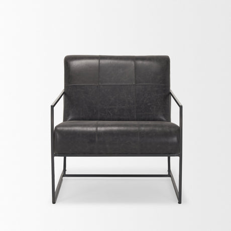 Stratton Gunmetal w/ Genuine Aged Black Leather Upholstered Accent Chair by Mercana at Eve Furniture