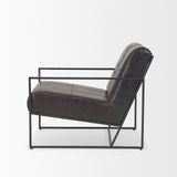 Stratton Gunmetal w/ Genuine Aged Black Leather Upholstered Accent Chair by Mercana at Eve Furniture
