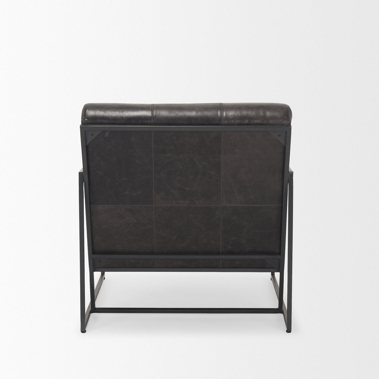 Stratton Gunmetal w/ Genuine Aged Black Leather Upholstered Accent Chair by Mercana at Eve Furniture