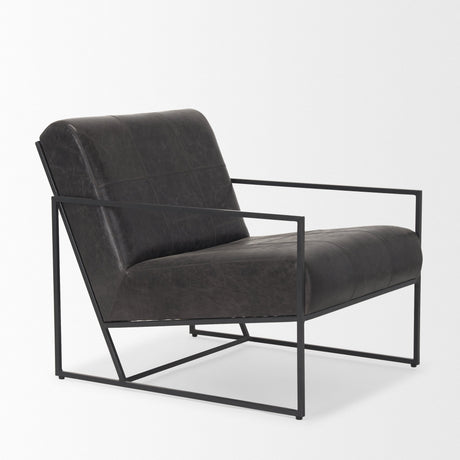 Stratton Gunmetal w/ Genuine Aged Black Leather Upholstered Accent Chair by Mercana at Eve Furniture