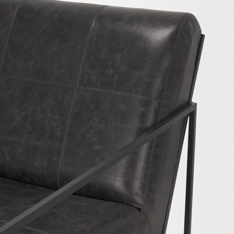Stratton Gunmetal w/ Genuine Aged Black Leather Upholstered Accent Chair by Mercana at Eve Furniture