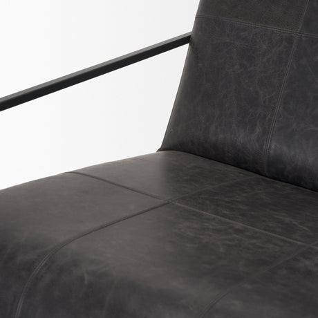 Stratton Gunmetal w/ Genuine Aged Black Leather Upholstered Accent Chair by Mercana at Eve Furniture