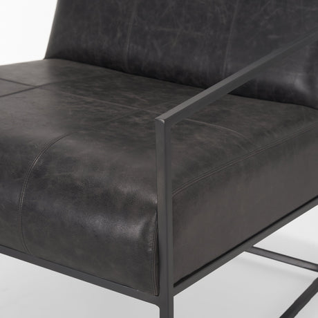 Stratton Gunmetal w/ Genuine Aged Black Leather Upholstered Accent Chair by Mercana at Eve Furniture
