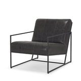 Stratton Gunmetal w/ Genuine Aged Black Leather Upholstered Accent Chair by Mercana at Eve Furniture
