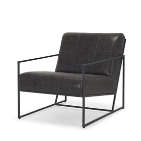 Stratton Gunmetal w/ Genuine Aged Black Leather Upholstered Accent Chair by Mercana at Eve Furniture