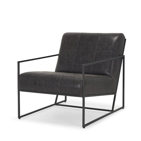 Stratton Gunmetal w/ Genuine Aged Black Leather Upholstered Accent Chair by Mercana at Eve Furniture