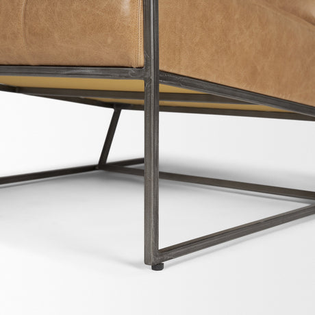 Stratton Gunmetal w/ Genuine Brown Leather Upholstered Accent Chair by Mercana at Eve Furniture