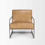 Stratton Gunmetal w/ Genuine Brown Leather Upholstered Accent Chair by Mercana at Eve Furniture