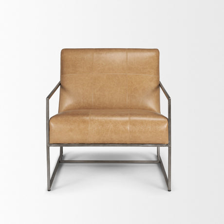 Stratton Gunmetal w/ Genuine Brown Leather Upholstered Accent Chair by Mercana at Eve Furniture