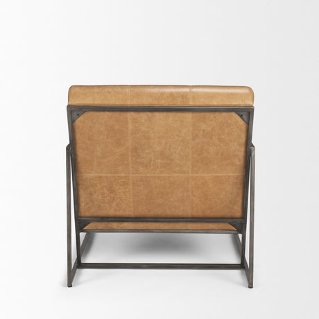 Stratton Gunmetal w/ Genuine Brown Leather Upholstered Accent Chair by Mercana at Eve Furniture