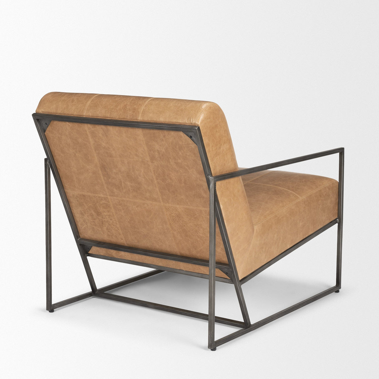 Stratton Gunmetal w/ Genuine Brown Leather Upholstered Accent Chair by Mercana at Eve Furniture